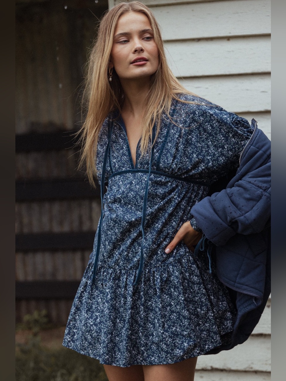 Petal & Pup Navy Blue Floral Tie-Front Dress